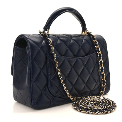 Chanel Lambskin Quilted Mini Top Handle Rectangular Flap Navy Blue 3 of 13