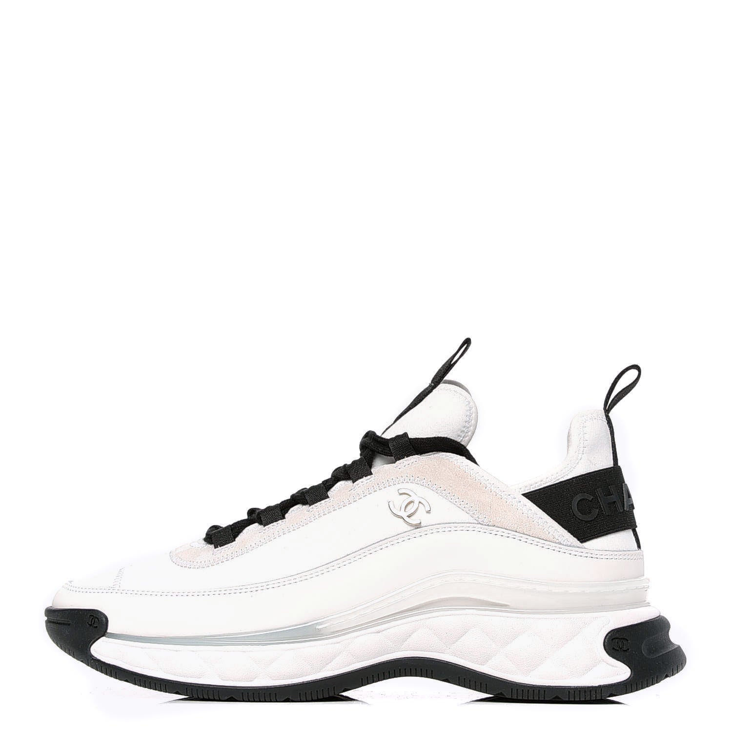 Chanel Velvet Calfskin Mixed Fibers CC Sneakers 39.5 Ivory Black 1 of 4