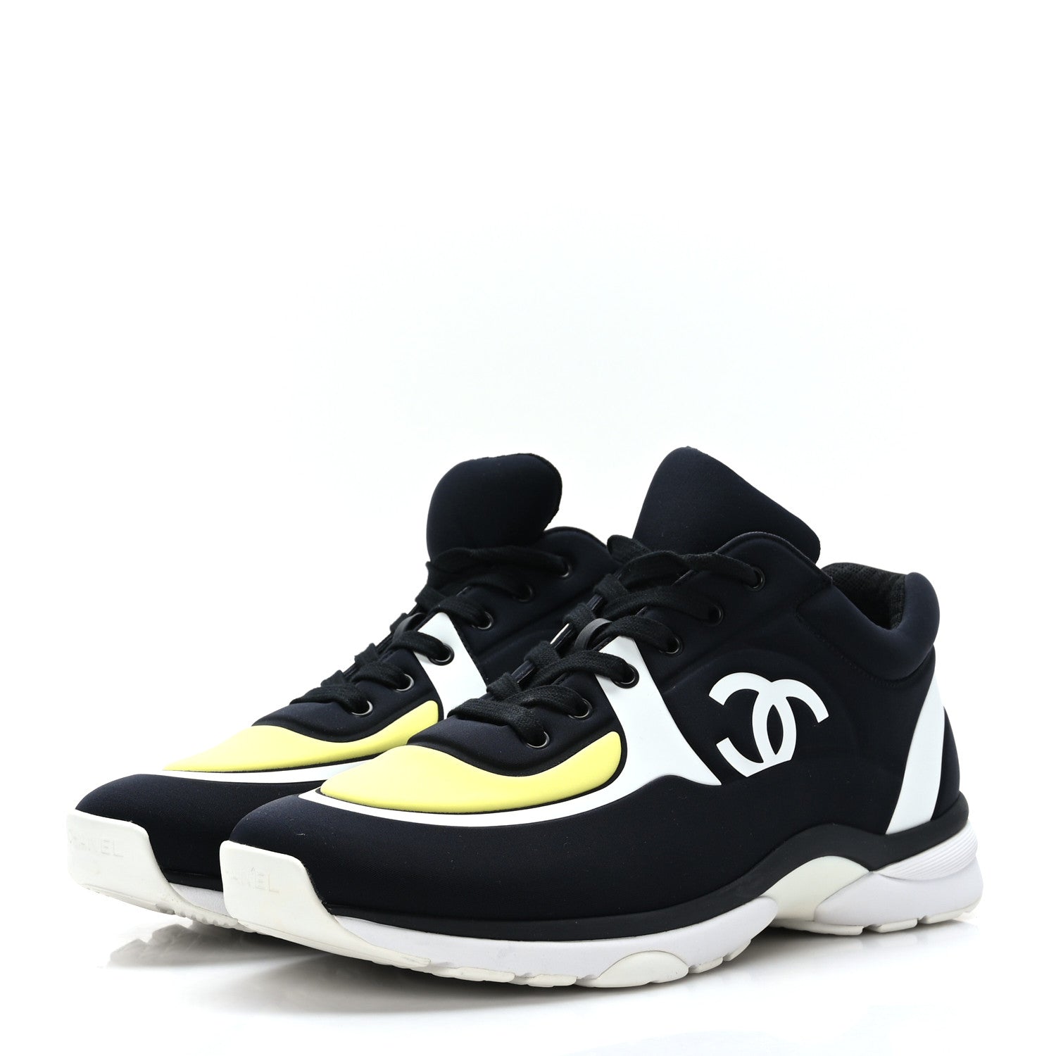 Chanel Mesh Lycra Thermoplastic Mens Sneakers 43 Black White Yellow 3 of 7