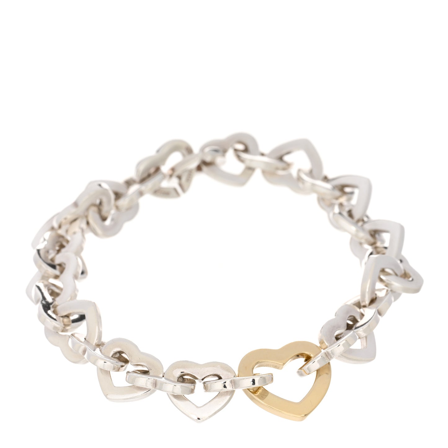 Sterling Silver 18K Yellow Gold Heart Links Bracelet