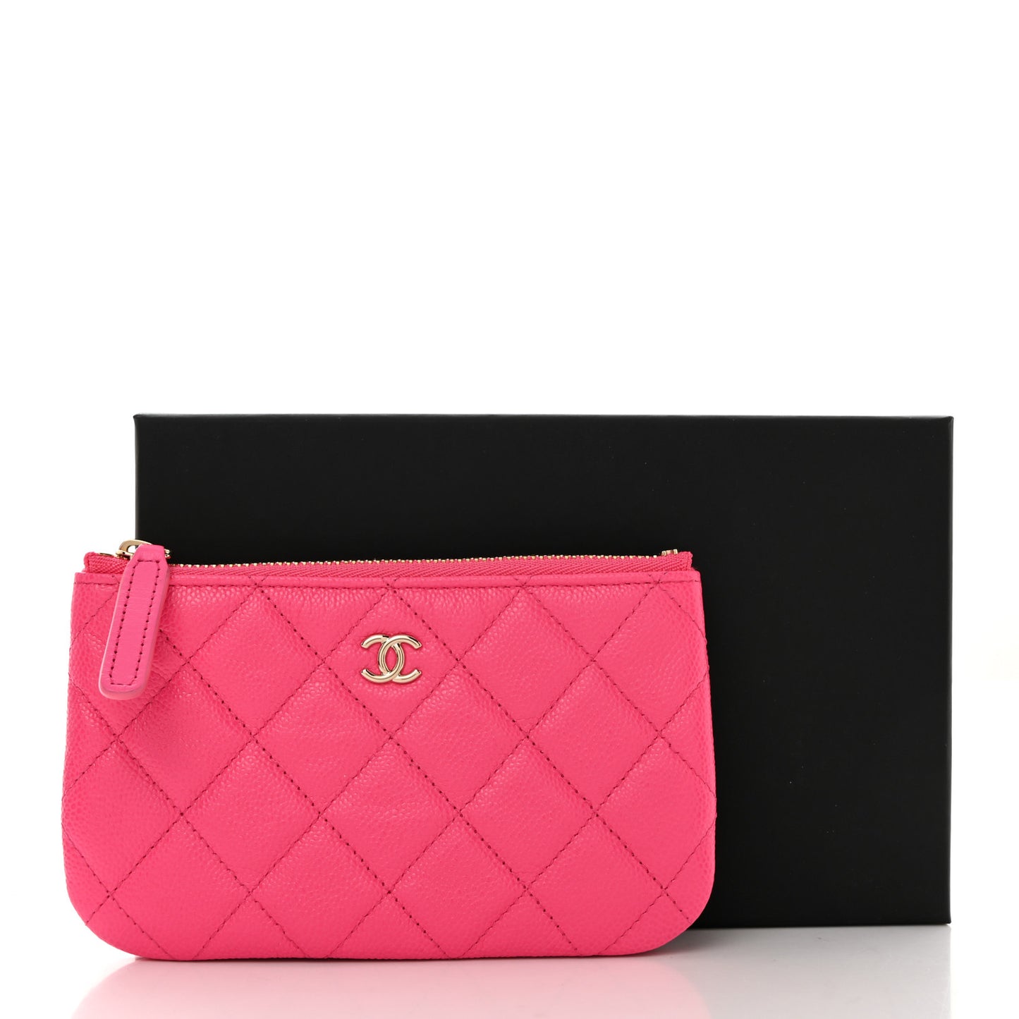 Caviar Quilted Small Cosmetic Case Fuchsia