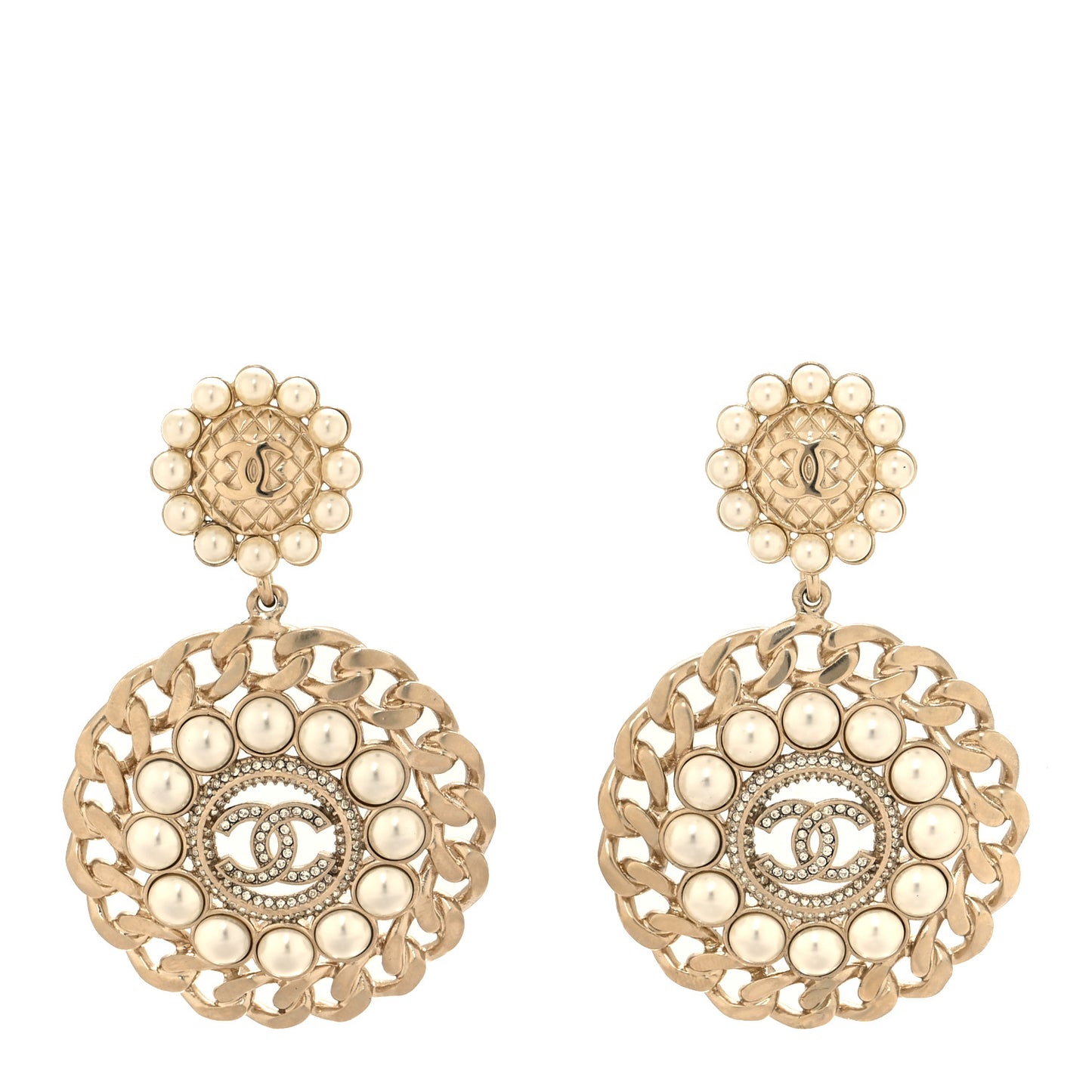 Pearl CC Drop Earrings Light Gold