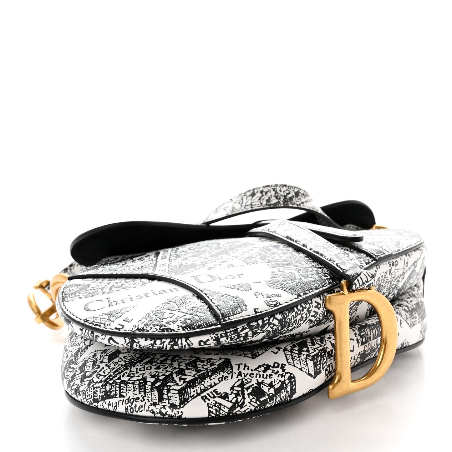 Calfskin Plan De Paris Printed Saddle Bag With Strap White Black