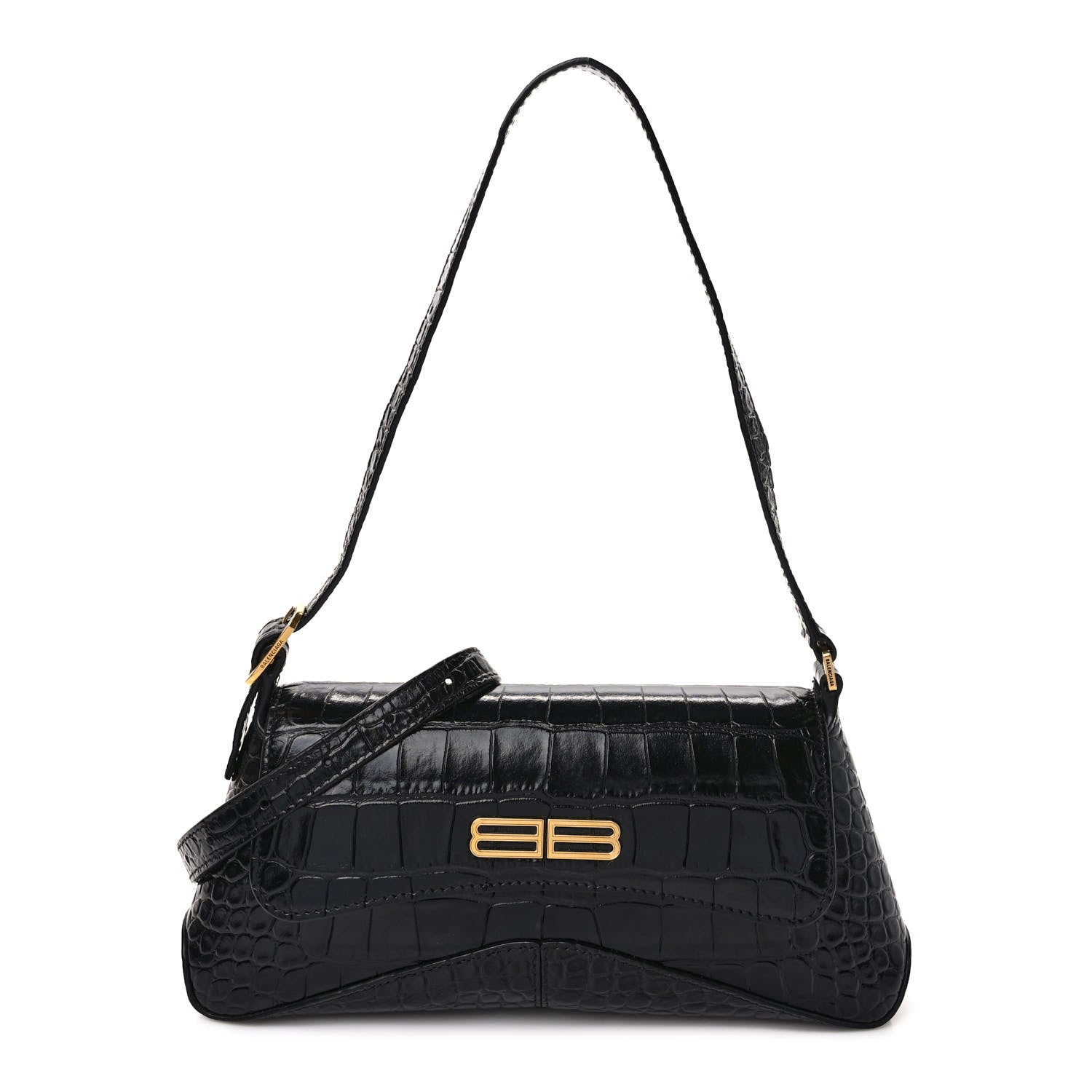 Balenciaga Shiny Super Supple Calfskin Crocodile Embossed Small XX Flap Stretch Bag Black 1 of 9