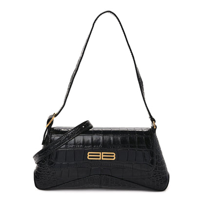 Balenciaga Shiny Super Supple Calfskin Crocodile Embossed Small XX Flap Stretch Bag Black 1 of 9