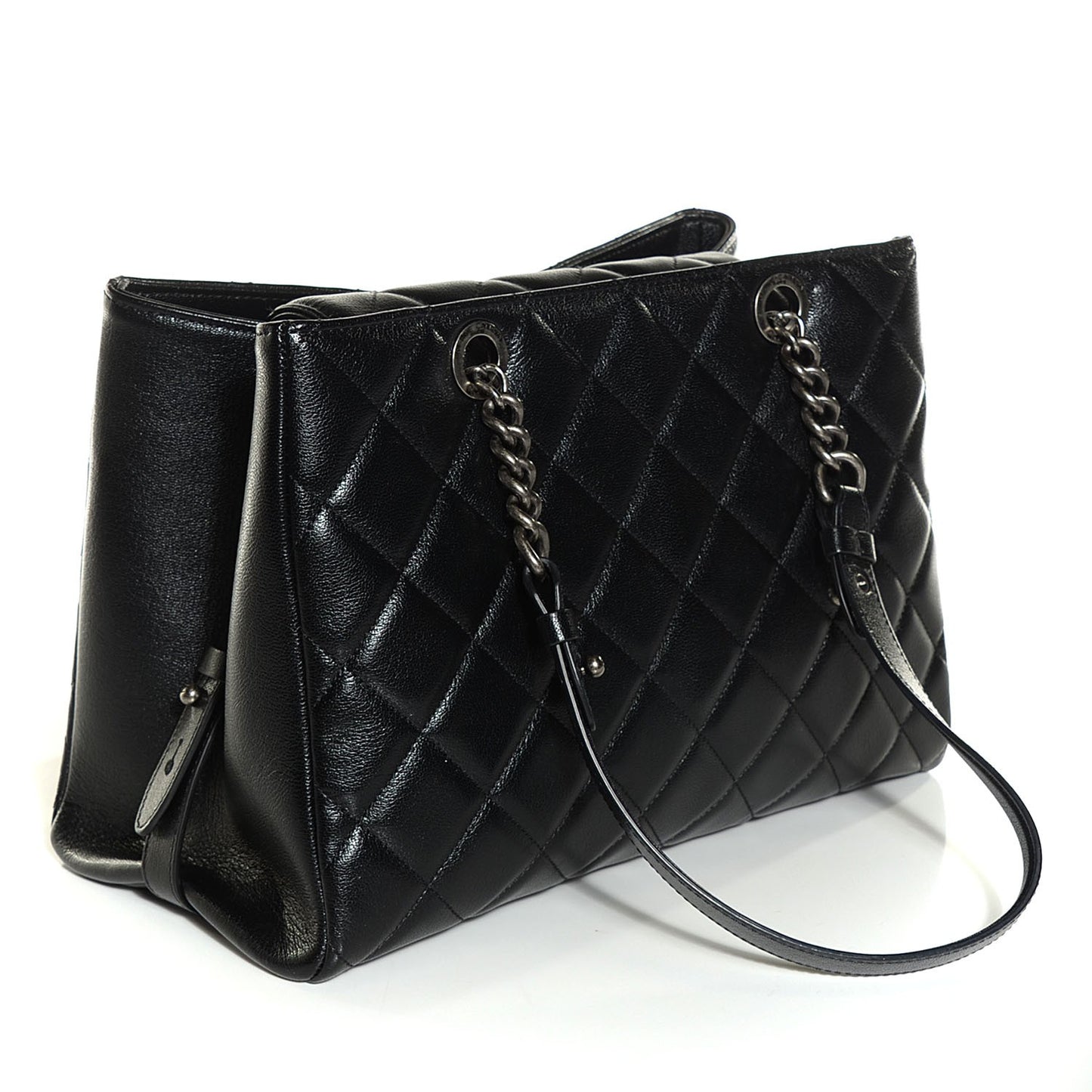 Metallic Goatskin Quilted Large City Rock Shopping Bag Black