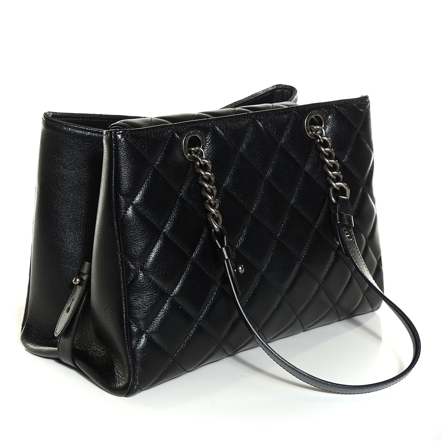Chanel Metallic Goatskin Quilted Large City Rock Shopping Bag Black 4 of 9