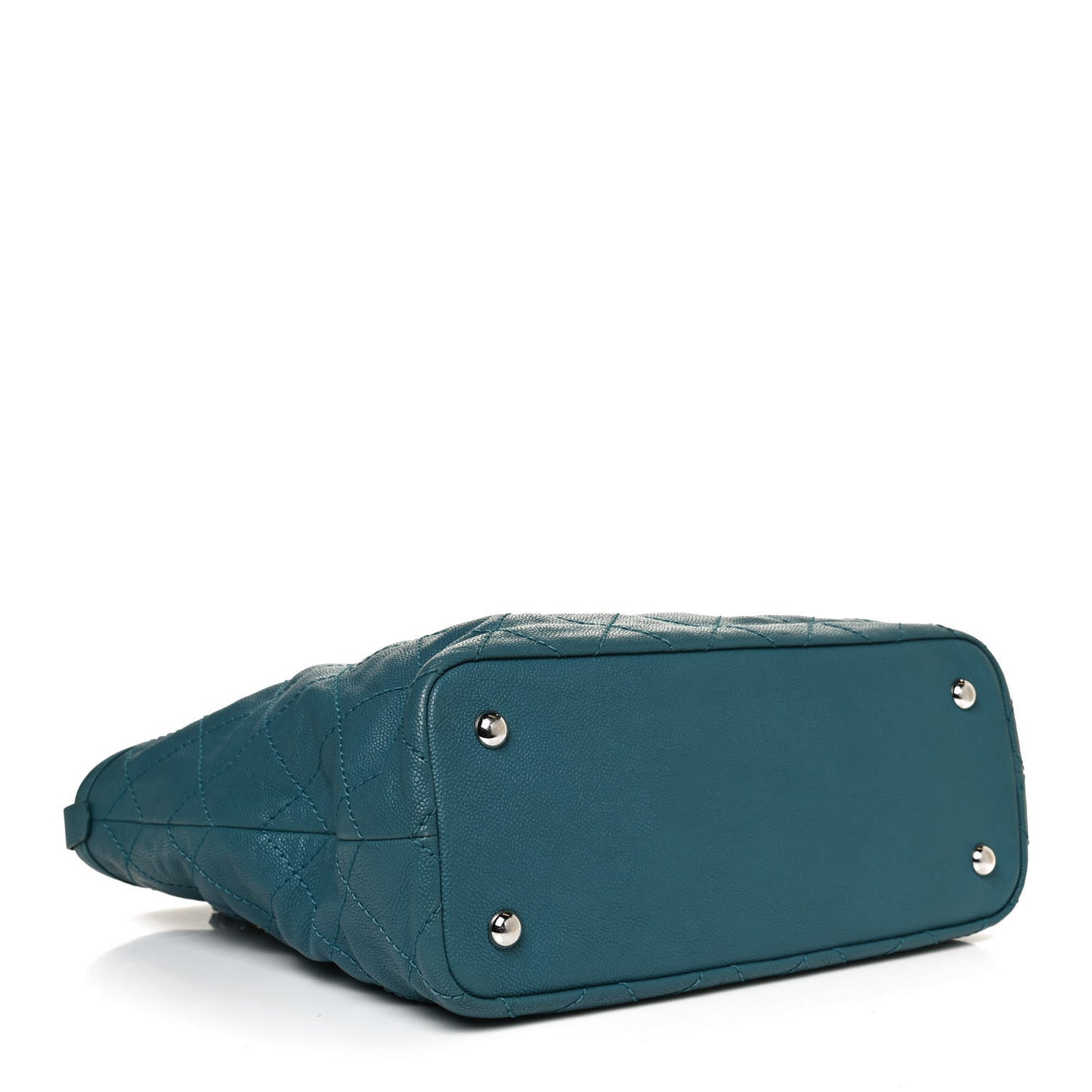 Grained Calfskin Quilted Small Daily Shopping Tote Turquoise