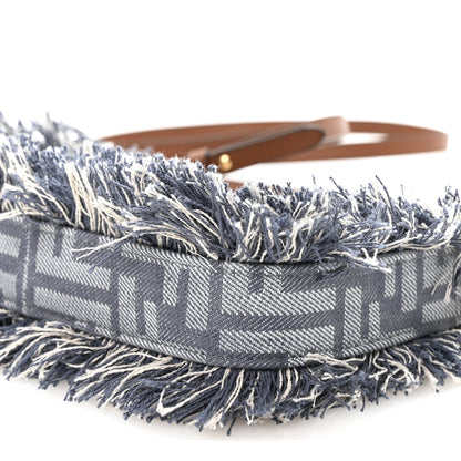 Fendi Denim Vitello Fringe FF Embroidered Baguette Pouch Myrtle Dark Nut 10 of 11
