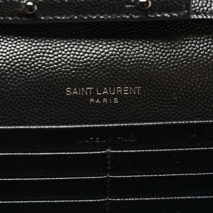 Saint Laurent Grain De Poudre Matelasse Chevron Monogram Monochrome Envelope Chain Wallet Black 6 of 11
