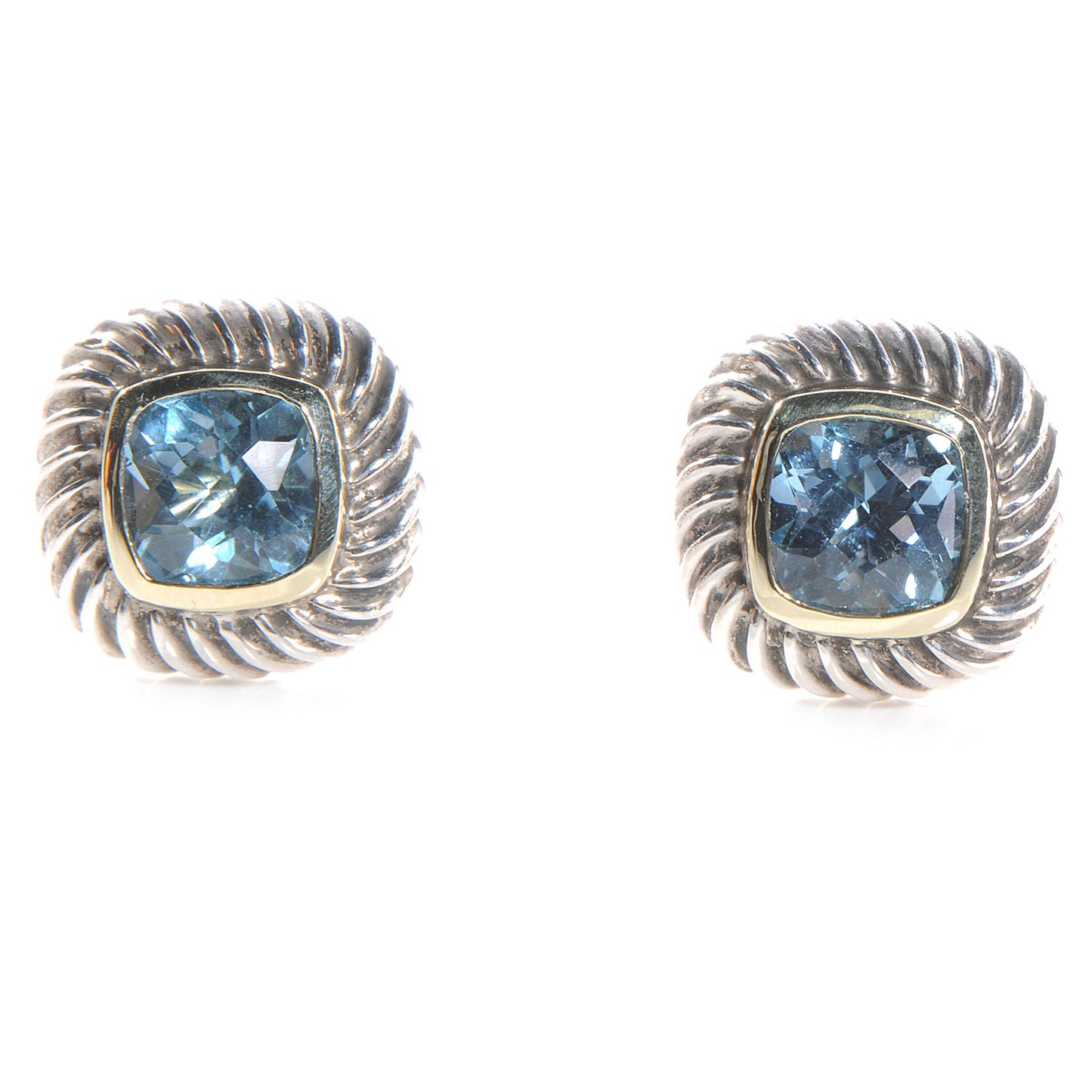 Sterling Silver 14k Gold Blue Topaz Cushion Earrings