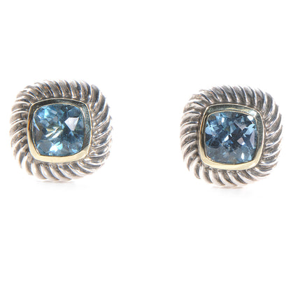 David Yurman Sterling Silver 14k Gold Blue Topaz Cushion Earrings 1 of 5