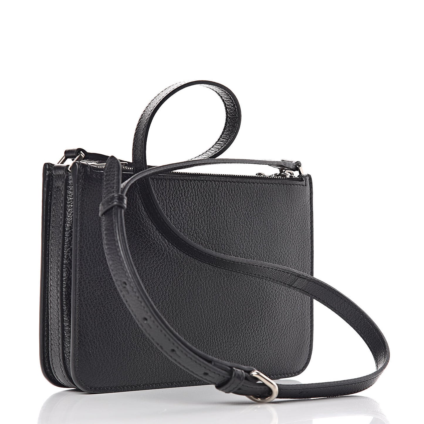 Grainy Goatskin Penhurst D-Ring Triple Zip Crossbody Bag Black