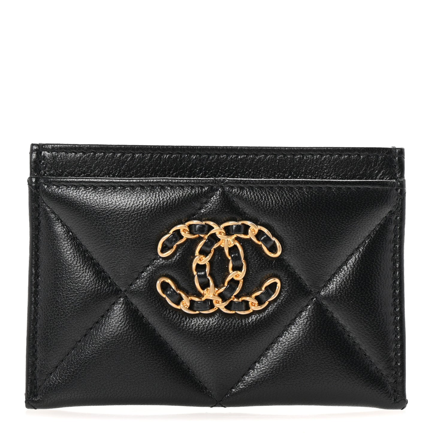 Lambskin Quilted Chanel 19 Card Holder Black