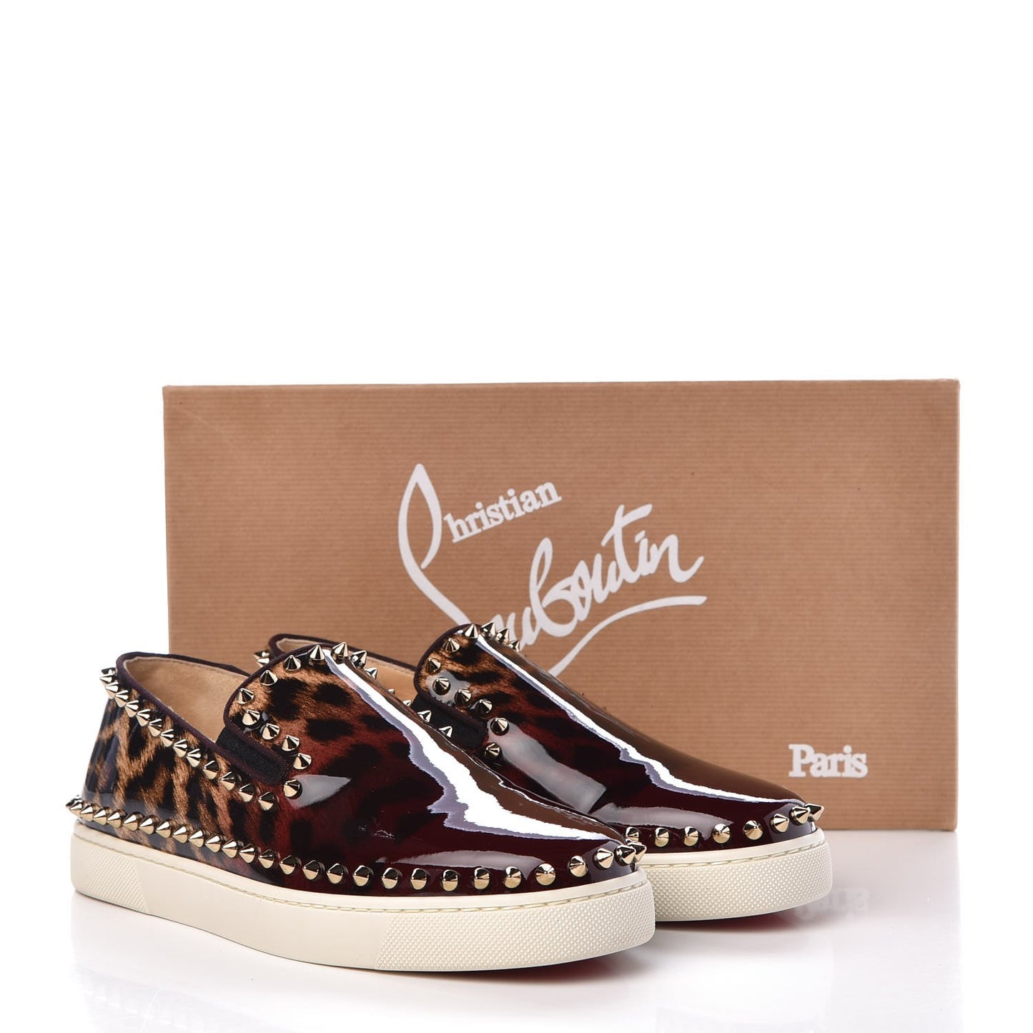 Patent Degrade Leopard Studded Womens Pik Boat Flat Loafers 37 Bronze