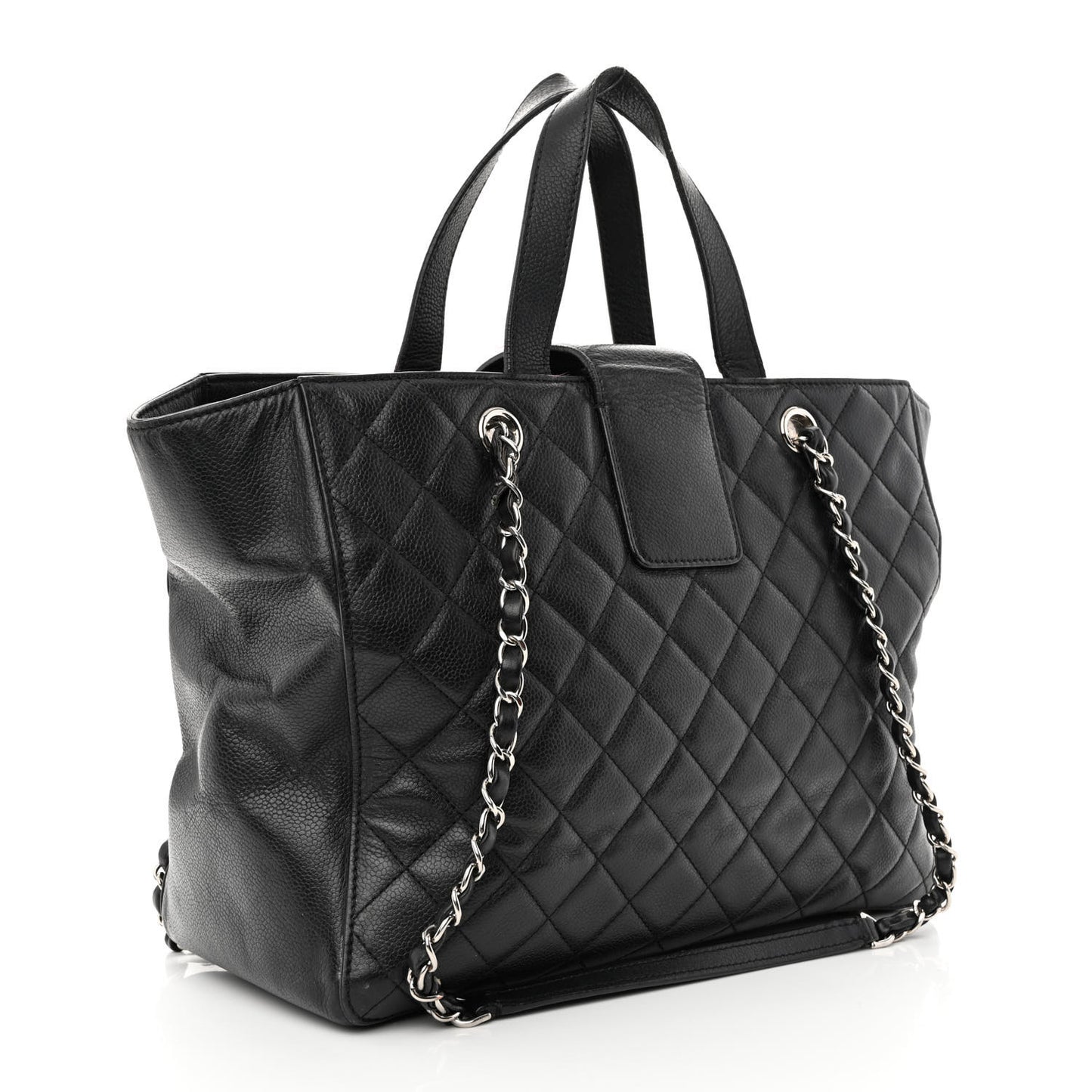 Caviar Quilted Large CC Box Shopping Tote Black