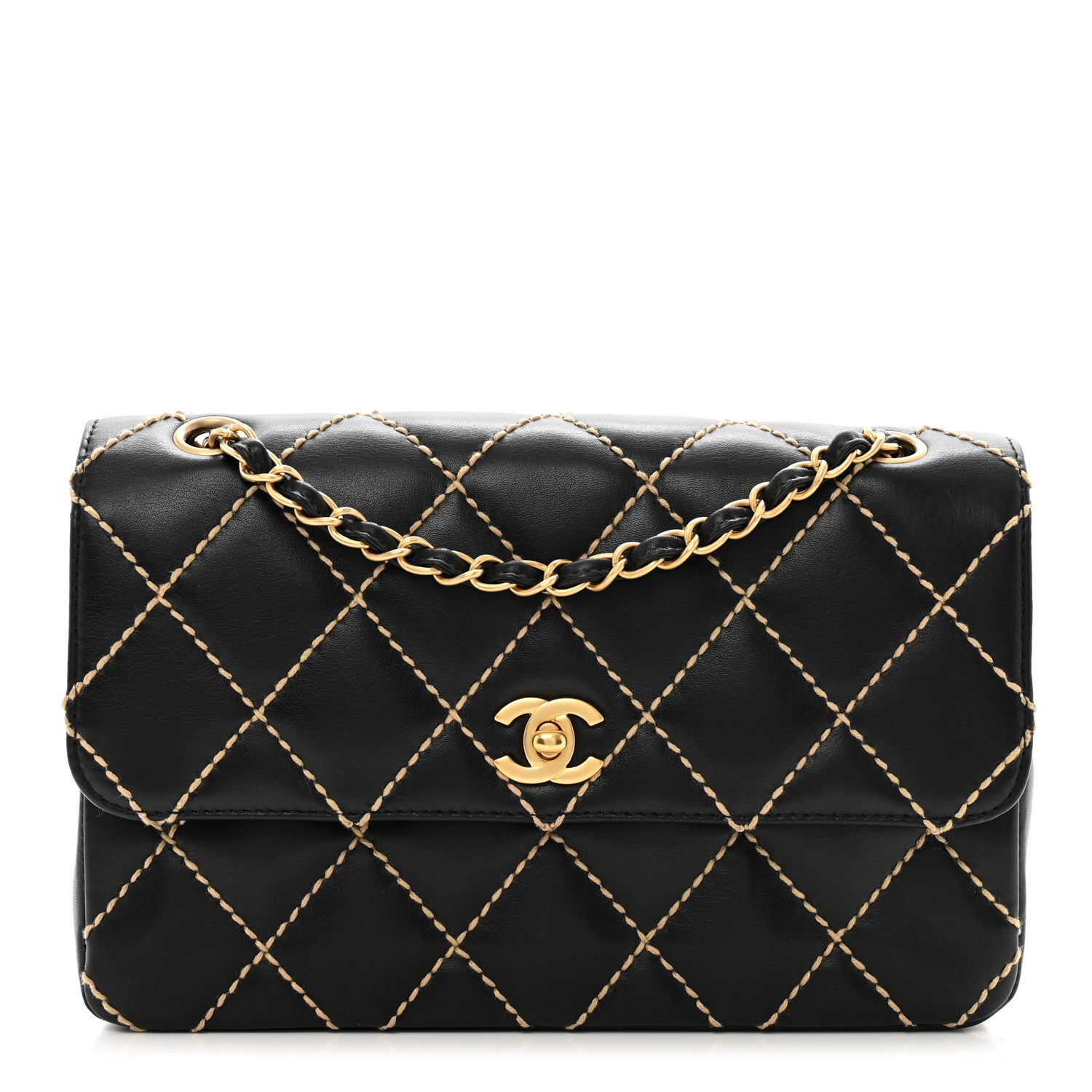 Chanel Calfskin Quilted Contrast Stitch Medium Flap Black 1 of 9
