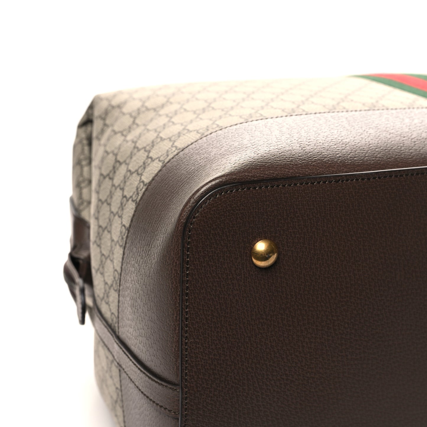 GG Supreme Monogram Textured Dollar Calfskin Web Savoy Travel Bag Beige Ebony New Acero