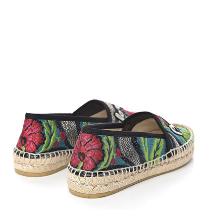 Gucci Tapestry Brocade Blind For Love Espadrilles 35.5 Acquamarine Green Black 4 of 8