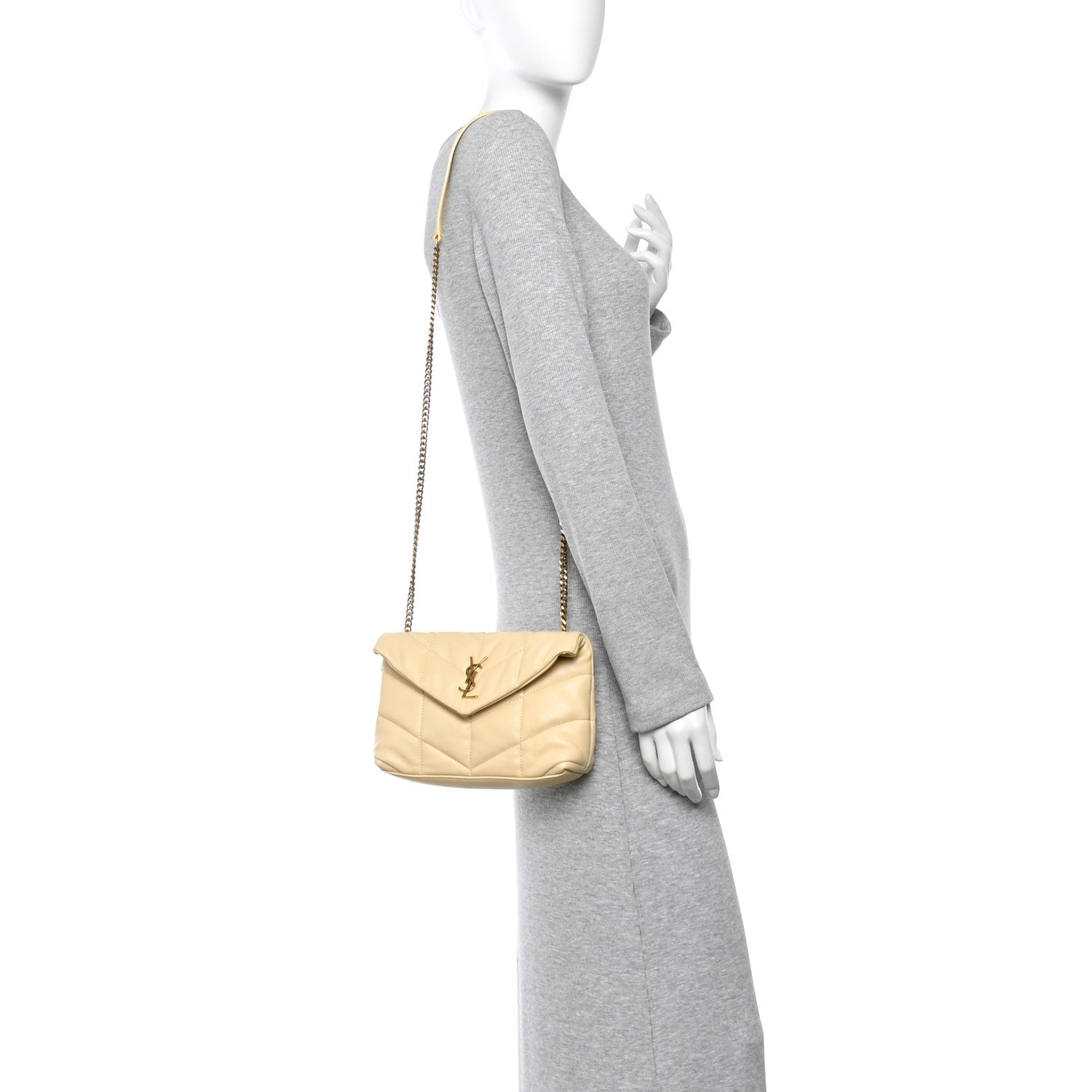 Saint Laurent Lambskin Quilted Toy Loulou Puffer Monogram Chain Satchel Jaune Pale 2 of 12