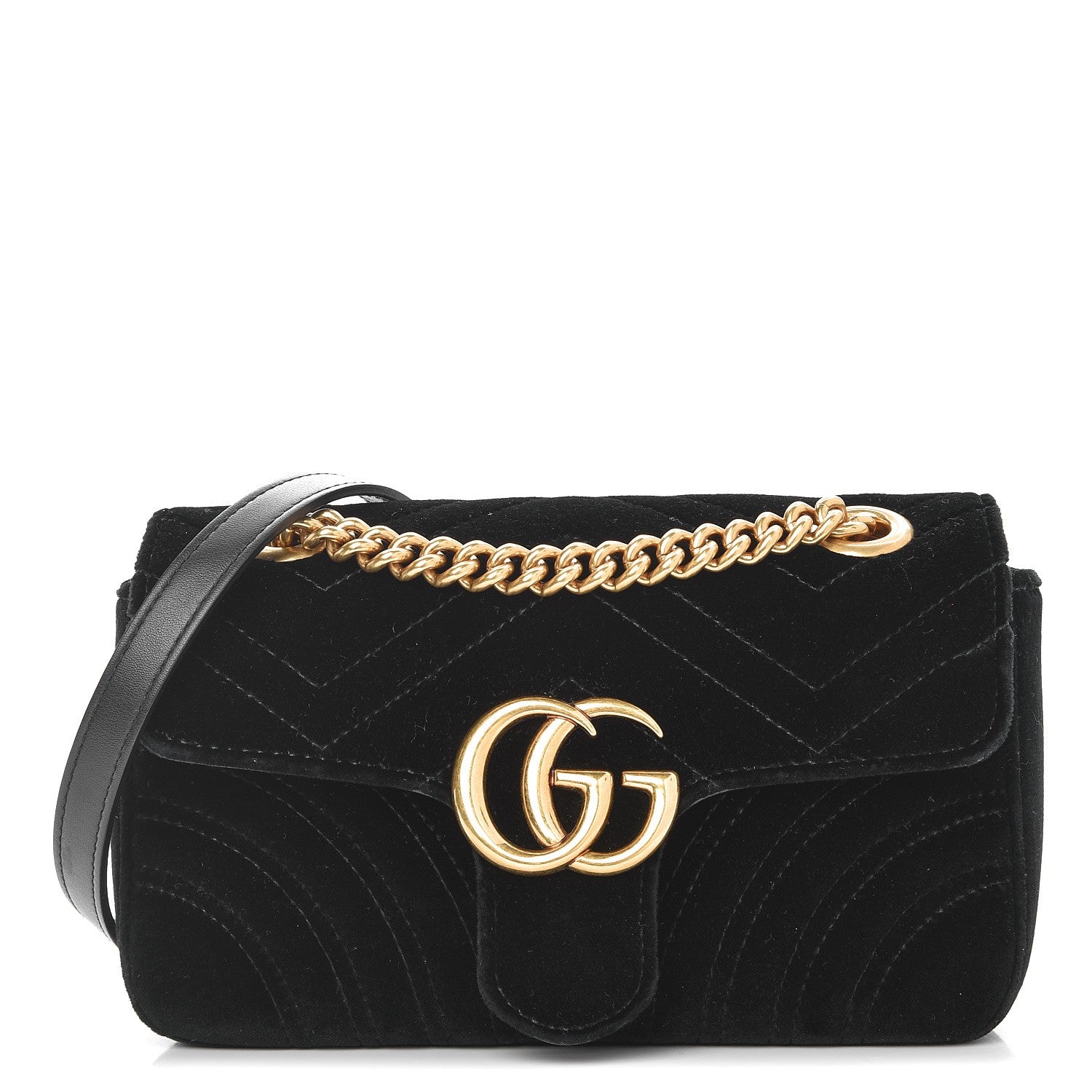 Gucci Velvet Matelasse Mini GG Marmont Shoulder Bag Black 1 of 7