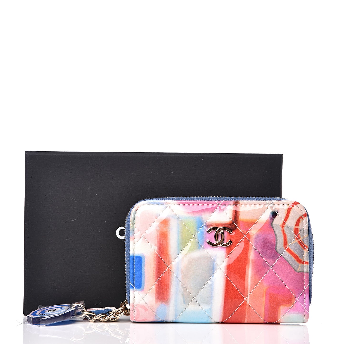 Patent Calfskin Printed Quilted Zip Coin Purse Multicolor