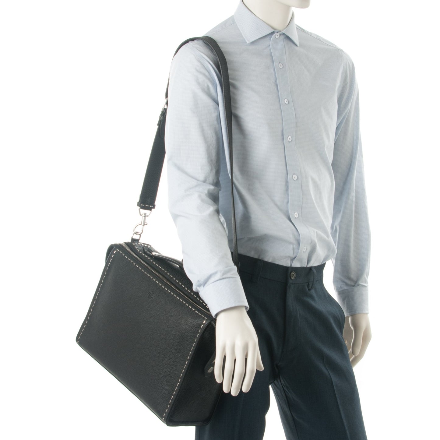 Calfskin Romano Selleria Messenger Bag Black