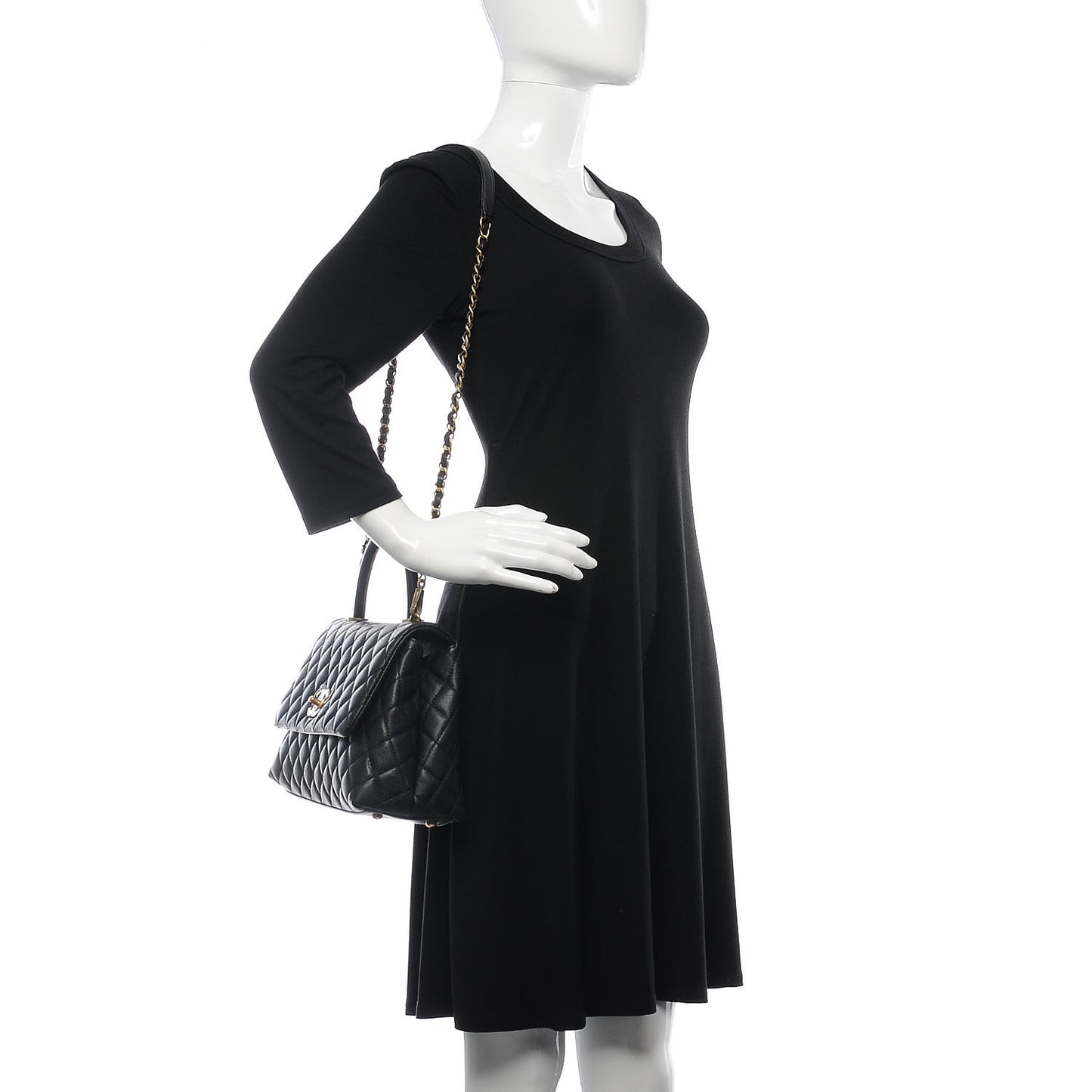 Caviar Quilted Small Coco Handle Flap Black