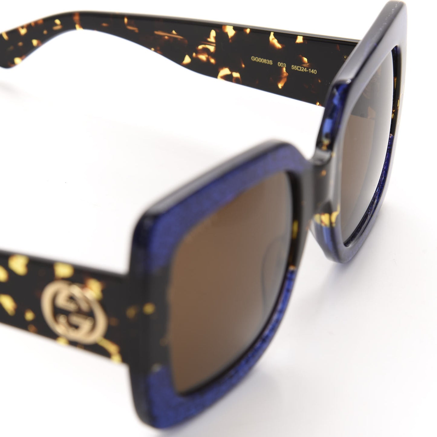 Square Frame GG0083S Sunglasses Glitter Blue Havana Brown