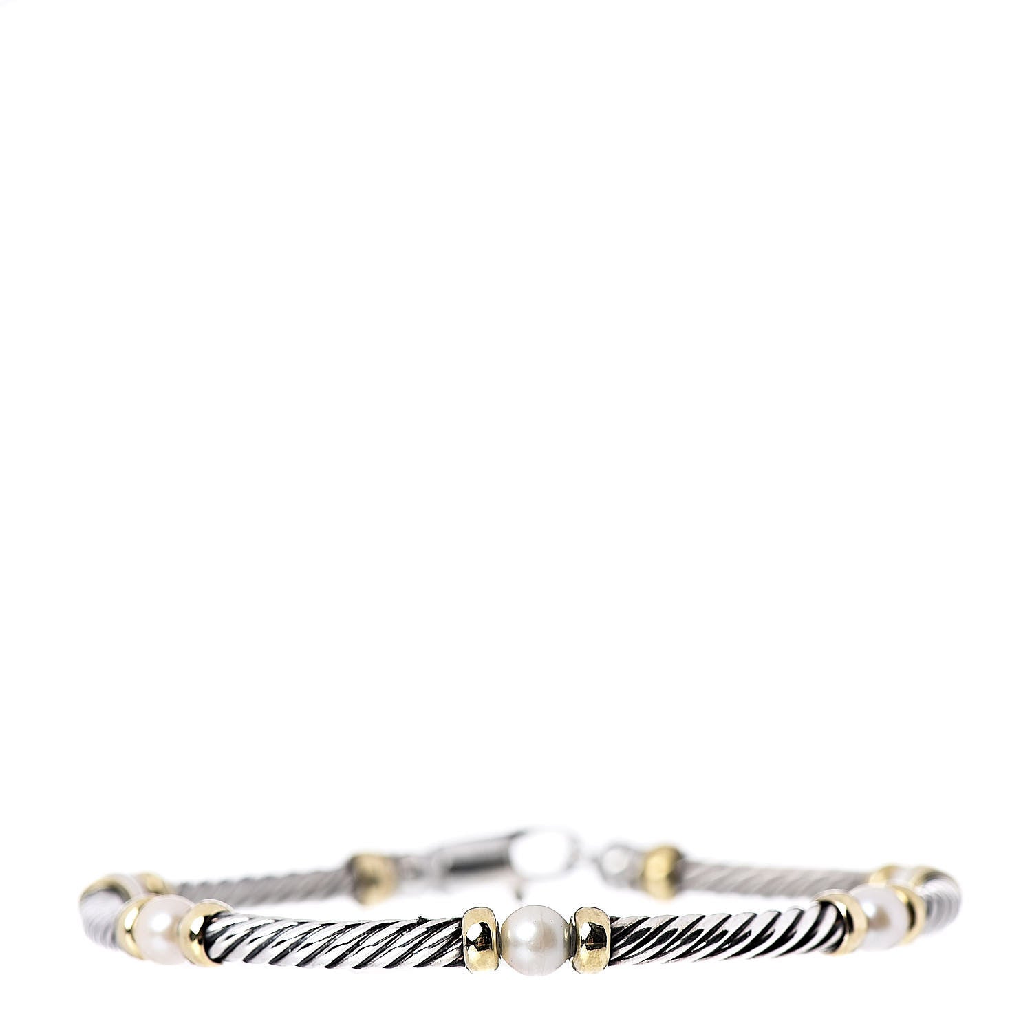 David Yurman Sterling Silver 18K Yellow Gold Pearl Metro Cable Bracelet 1 of 4