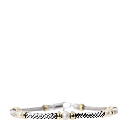 David Yurman Sterling Silver 18K Yellow Gold Pearl Metro Cable Bracelet 1 of 4