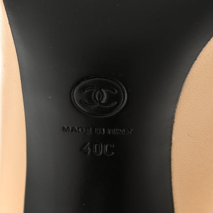 Chanel Lambskin Patent Cap Toe Pearl Pumps 40 Beige Black 8 of 8
