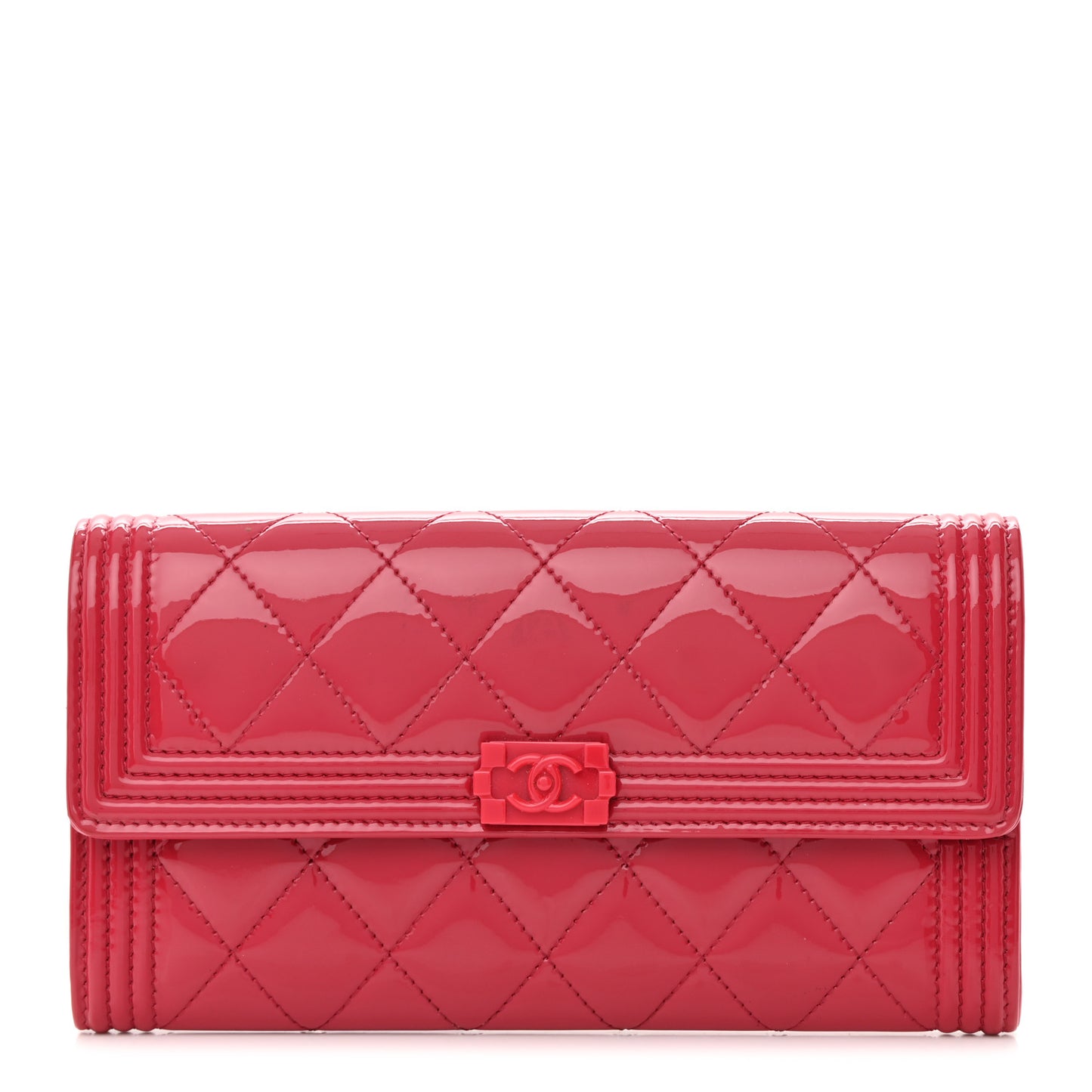Patent Calfskin Quilted Boy Flap Wallet Pink