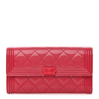 Chanel Patent Calfskin Quilted Boy Flap Wallet Pink 1 of 17