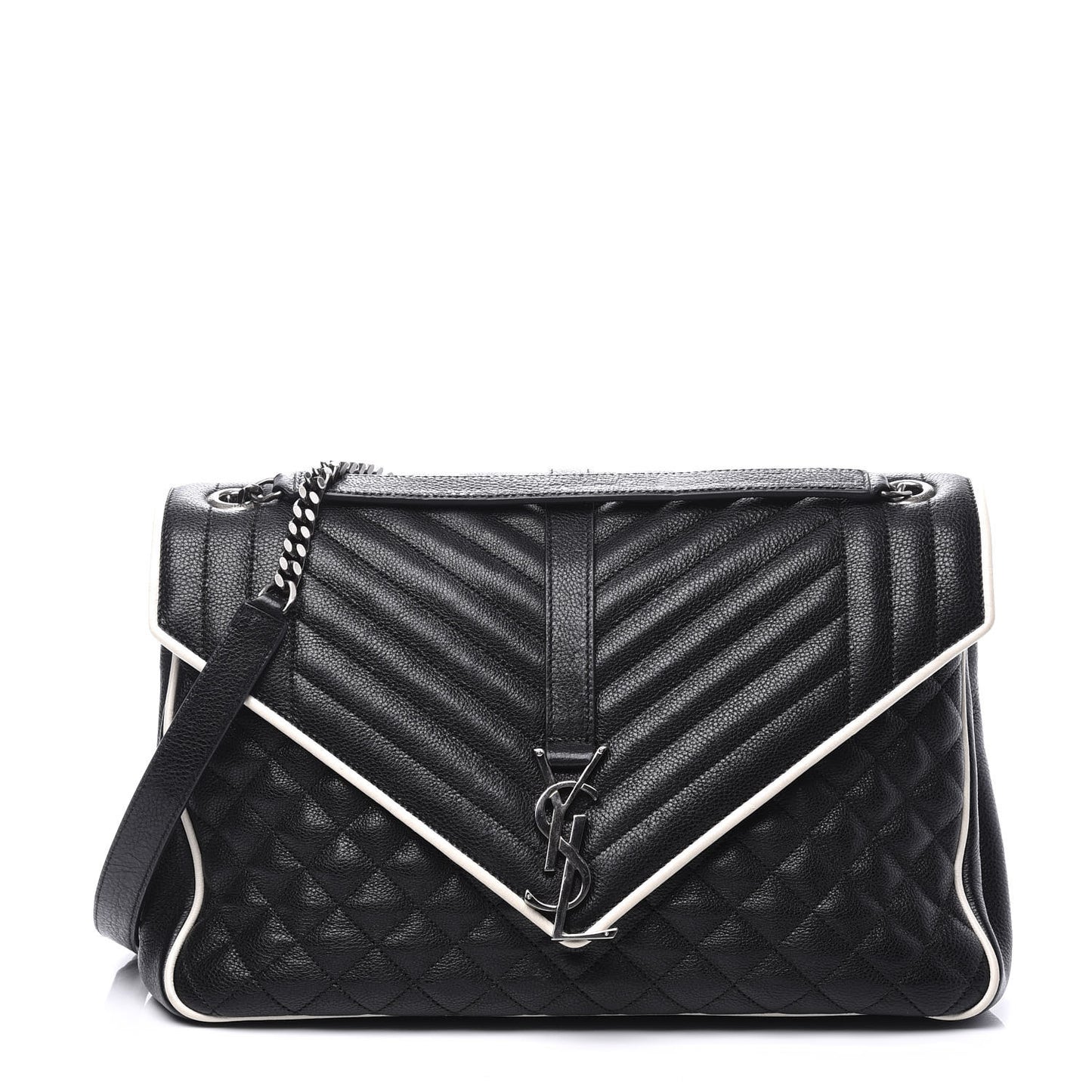 Calfskin Mixed Matelasse Triquilt Large Monogram Envelope Satchel Black White