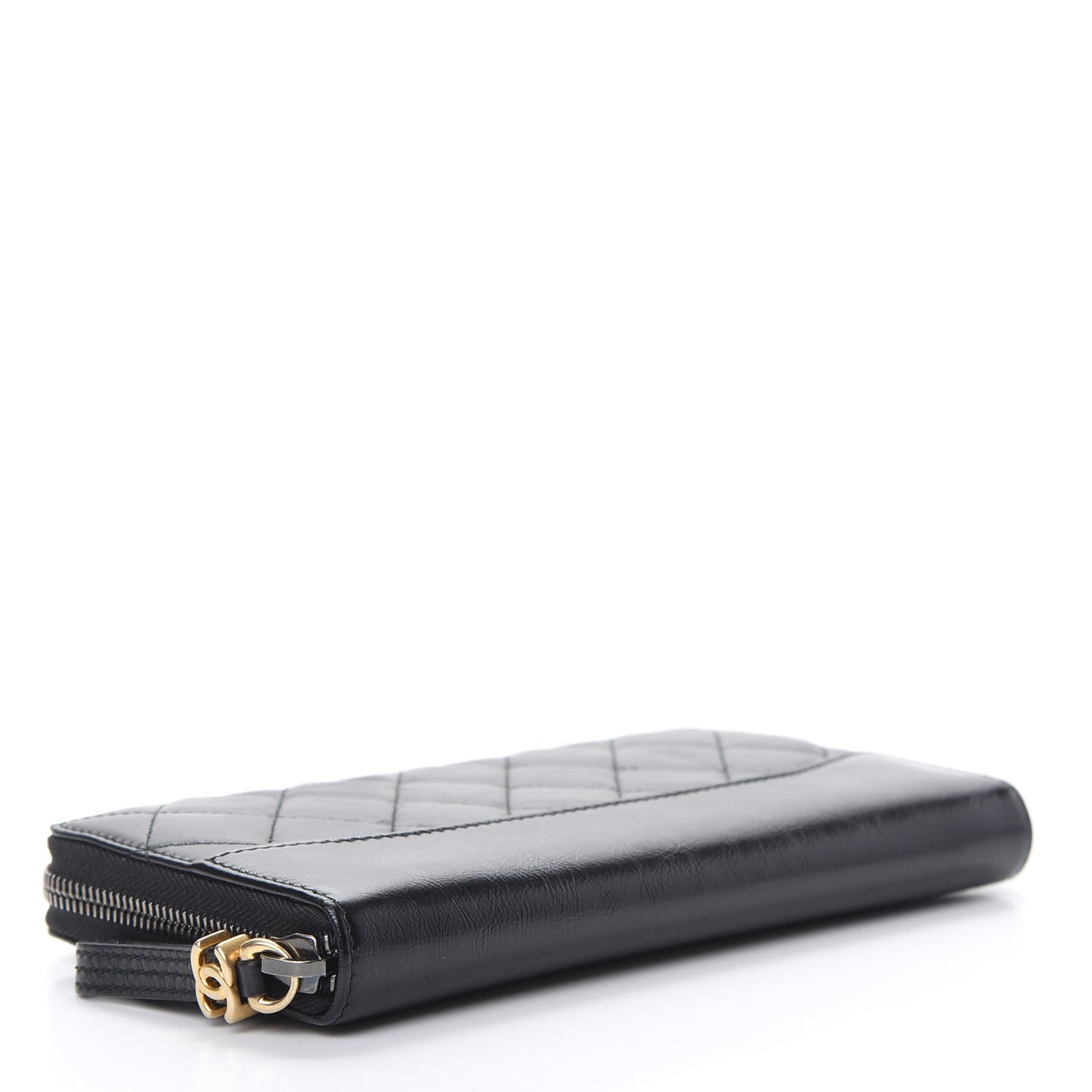 Aged Calfskin Quilted Small Gabrielle Zip Around Wallet Black