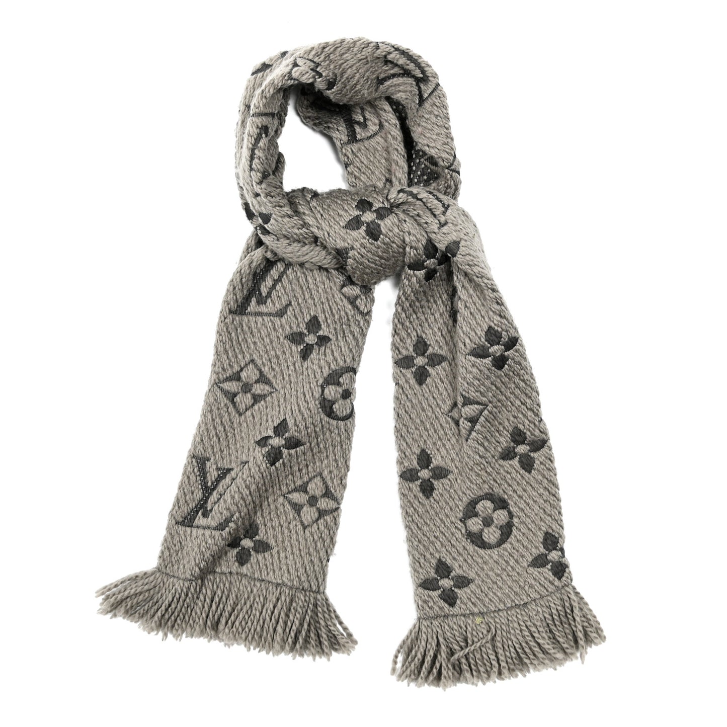Wool Silk Logomania Scarf Pearl Grey