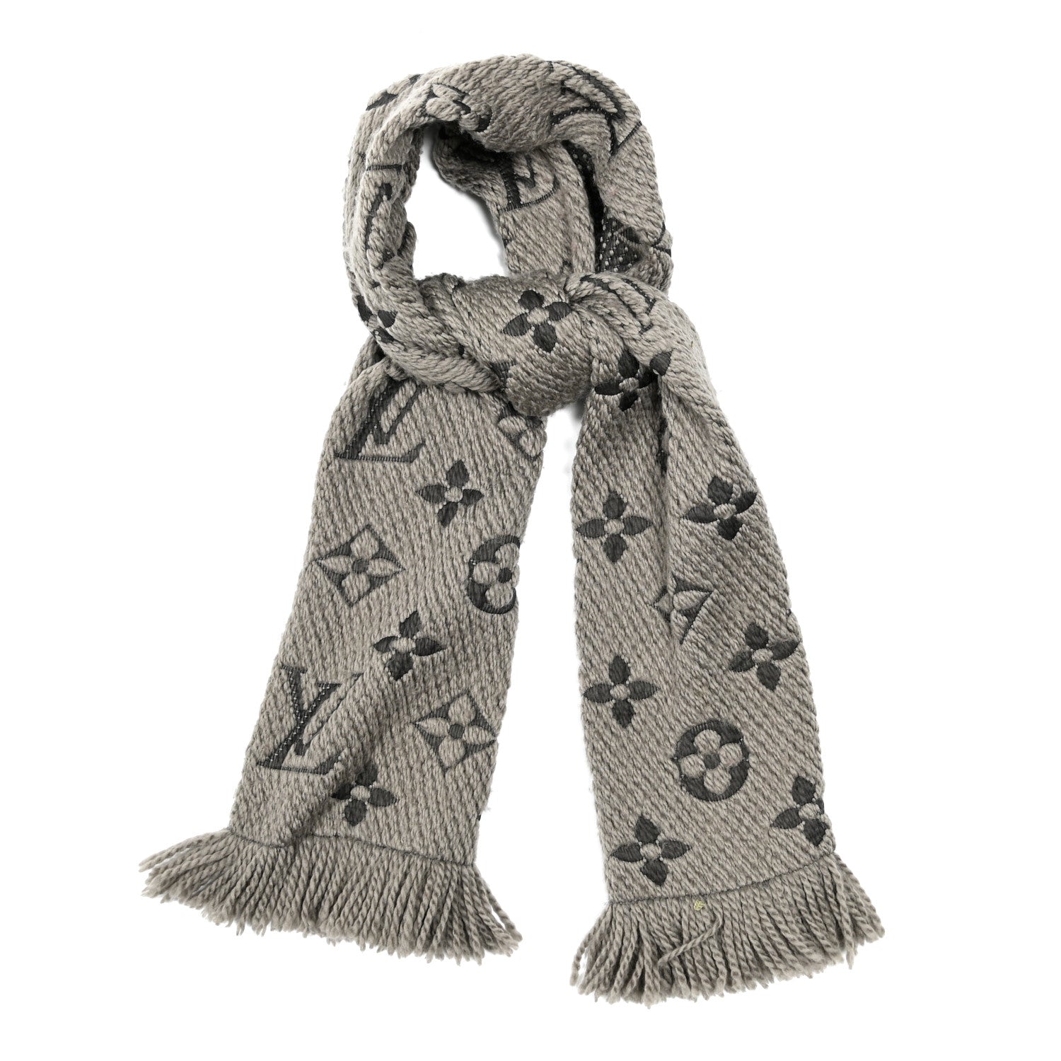 Louis Vuitton Wool Silk Logomania Scarf Pearl Grey 1 of 5