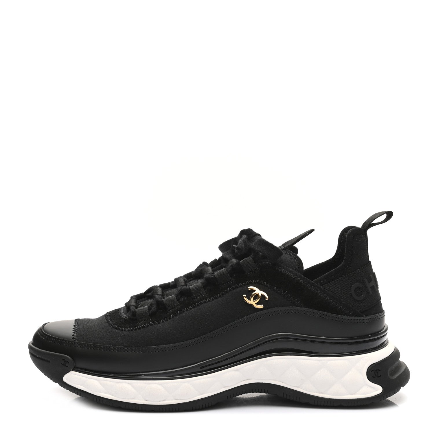 Chanel Velvet Calfskin Mixed Fibers CC Sneakers 40 Black 1 of 8