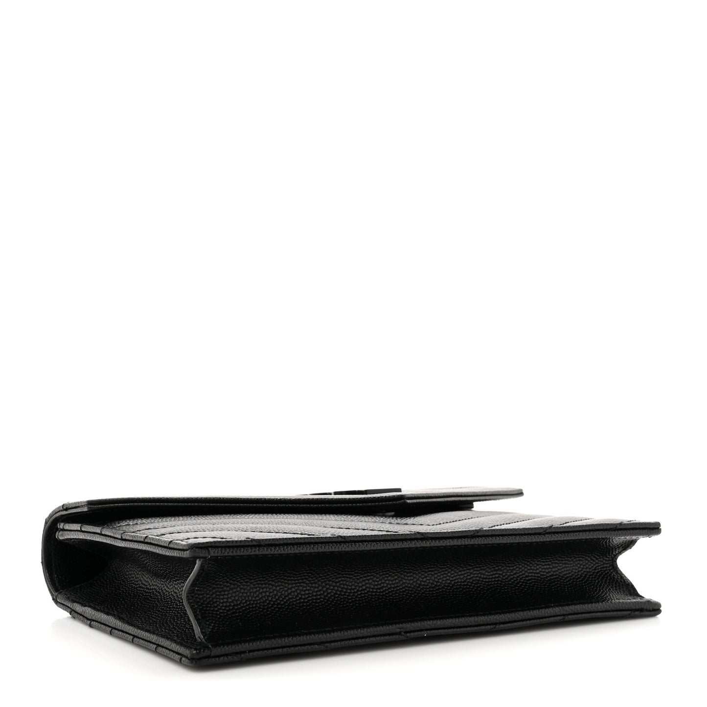 Grain De Poudre Matelasse Chevron Monogram Monochrome Envelope Chain Wallet Black