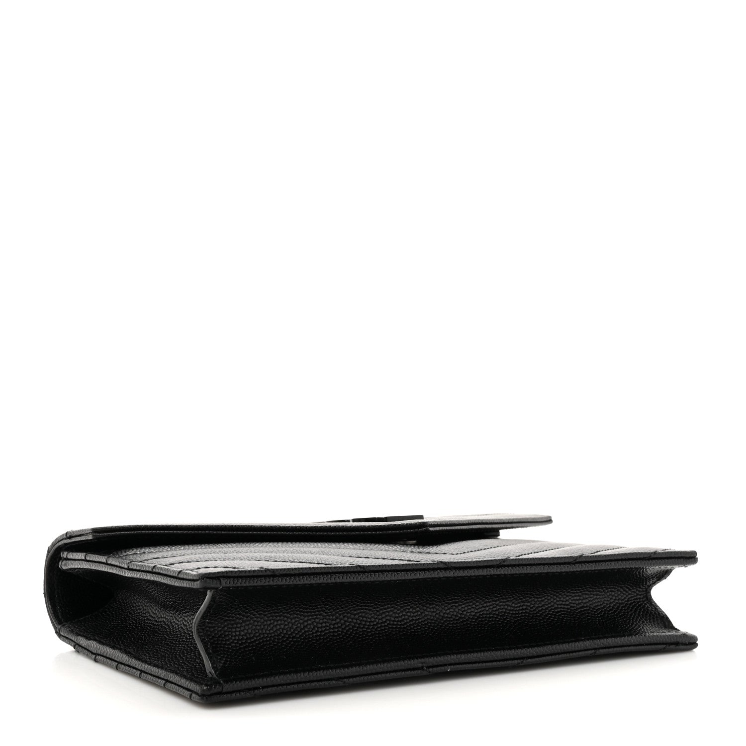 Saint Laurent Grain De Poudre Matelasse Chevron Monogram Monochrome Envelope Chain Wallet Black 4 of 11