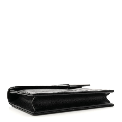 Saint Laurent Grain De Poudre Matelasse Chevron Monogram Monochrome Envelope Chain Wallet Black 4 of 11