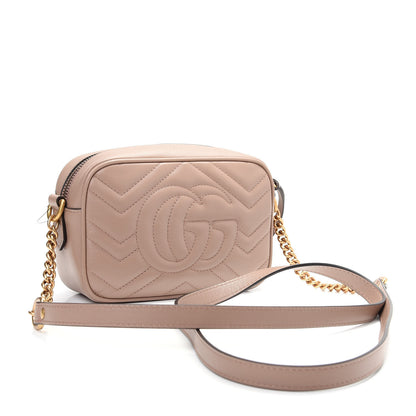 Gucci Calfskin Matelasse Mini GG Marmont Chain Shoulder Bag Porcelain Rose 3 of 9