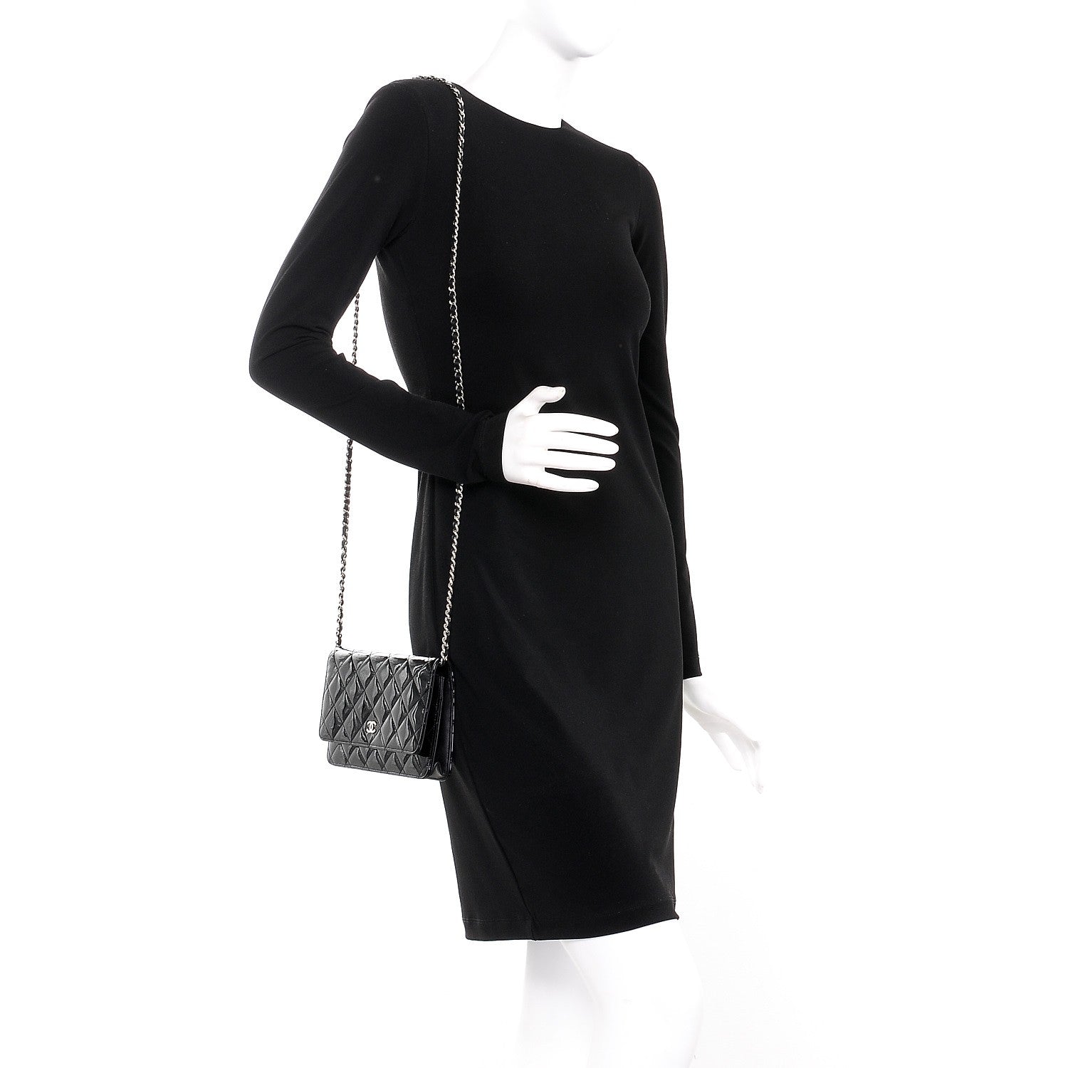 Chanel Patent Quilted Wallet On Chain WOC Black 2 of 8