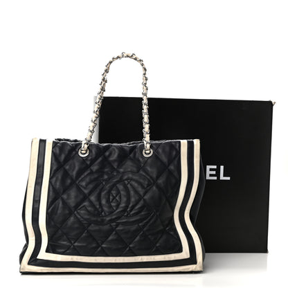 Chanel Lambskin Quilted Lido Shopping Tote Dark Navy Blue 11 of 11