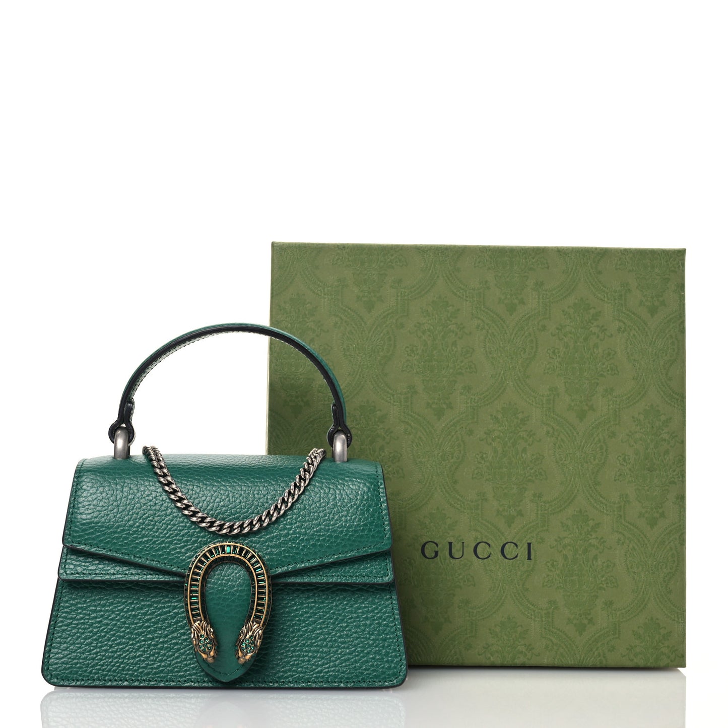 Dollar Calfskin Crystal Mini Dionysus Top Handle Bag Emerald
