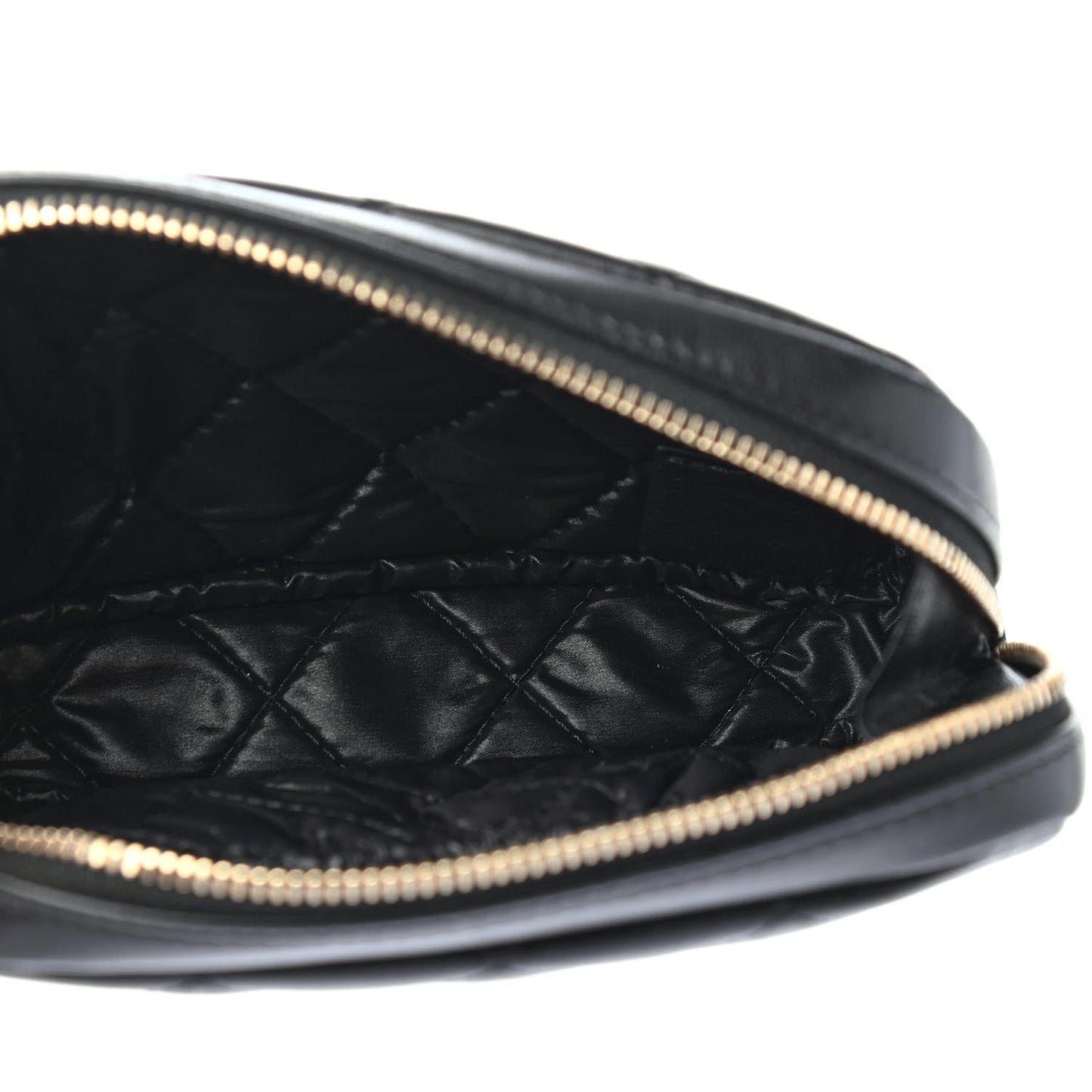 Lambskin Quilted Small Curvy Pouch Cosmetic Case Black