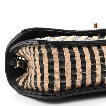Chanel Raffia Jute Striped Small Urban Jungle Single Flap Black Beige 9 of 11