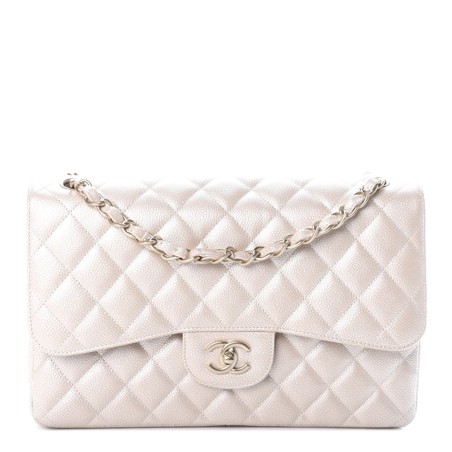Pearly Caviar Quilted Jumbo Double Flap Light Beige