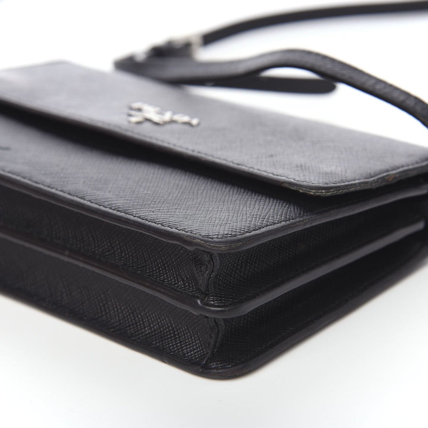 Saffiano Metal Flap Wallet With Strap Black